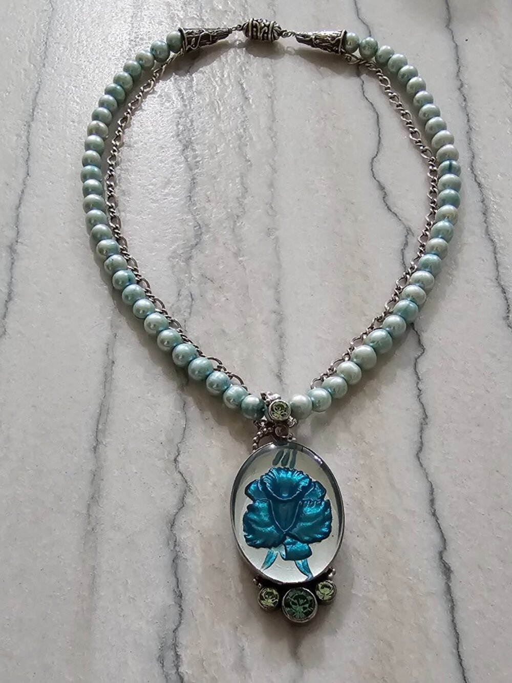 Echo of the Dreamer Mars & Valentine Pearl intaglio Sterling Silver Necklace
